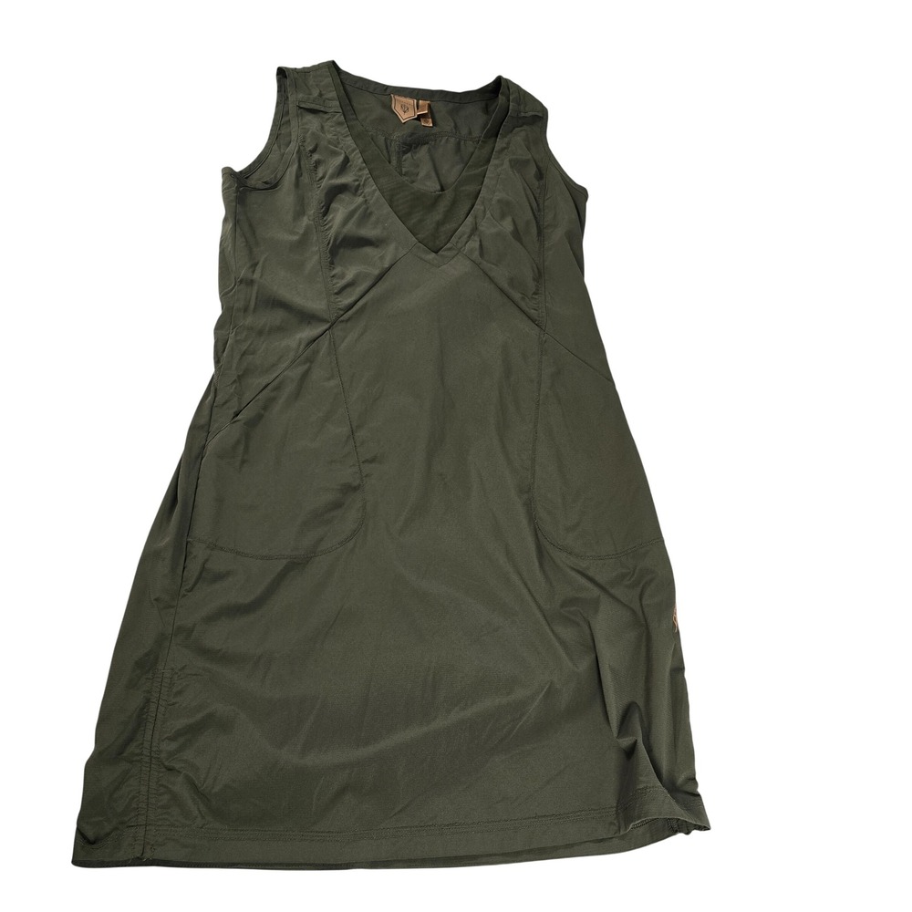Indygena Women Olive Green Sleeveless V-Neck Hiking Travel Dress Size M 12206